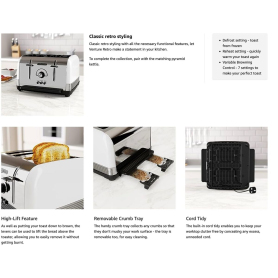 Morphy Richards Venture Retro 4 Slice Toaster  - White/Stainless Steel - 1