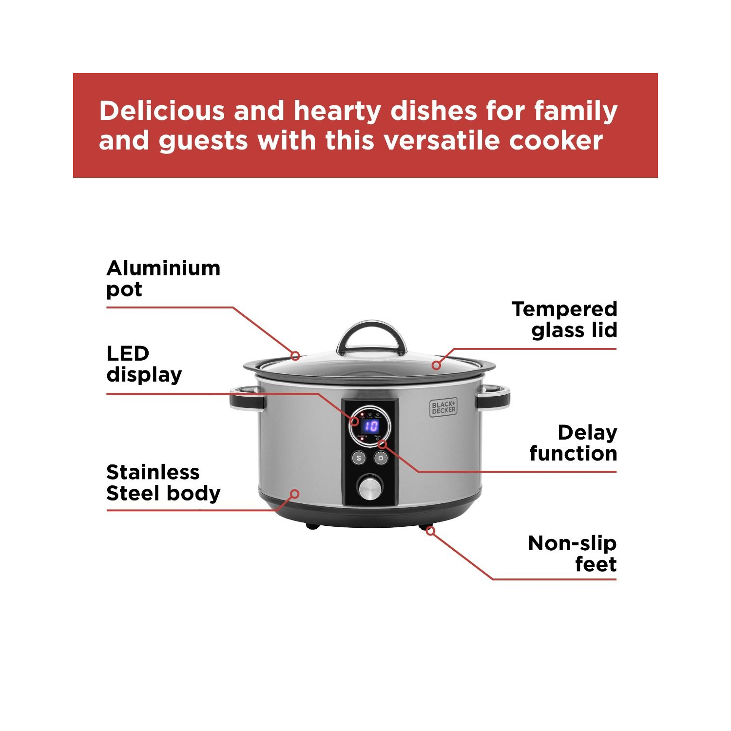 Black Decker 6.5L Digital Sear Stew Slow Cooker Stainless