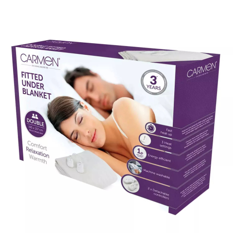 Carmen Double Duel Control Fitted Felt Underblanket - White