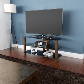 Up To 50" AVF 1000mm Black Glass With Walnut Legs TV Stand