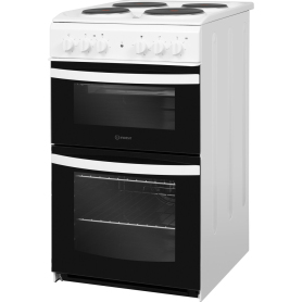 Indesit 50cm Double Oven Solid Plate Cooker - White - 0