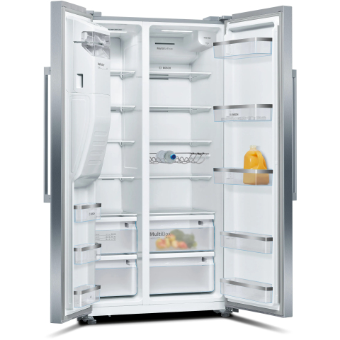 Bosch  Amercian Frost Free Fridge Freezer (Plumbed) - Brushed Steel