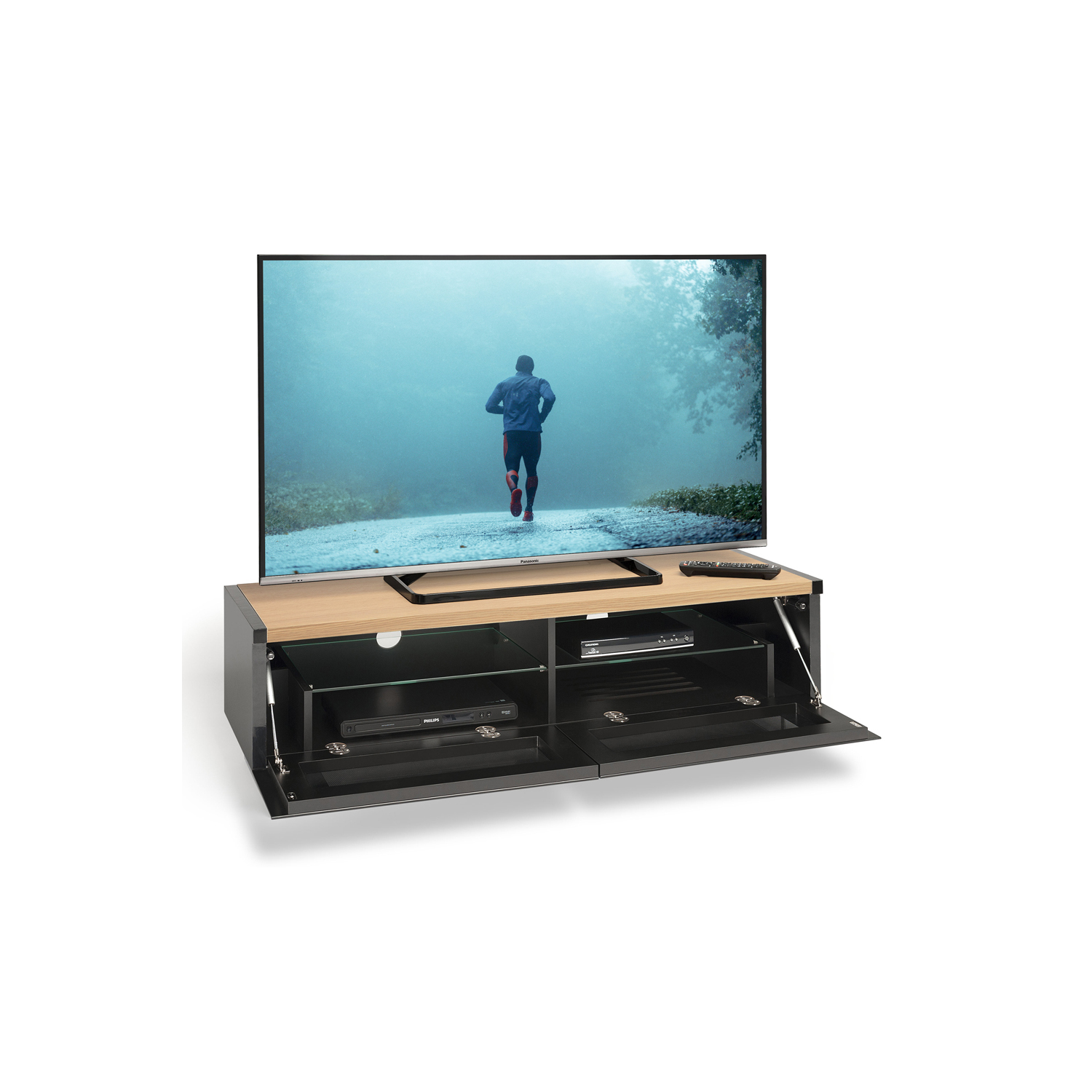 AVF Techlink Panorama Light Oak & Grey Oak (reversible) Veneered  TV Stand full image