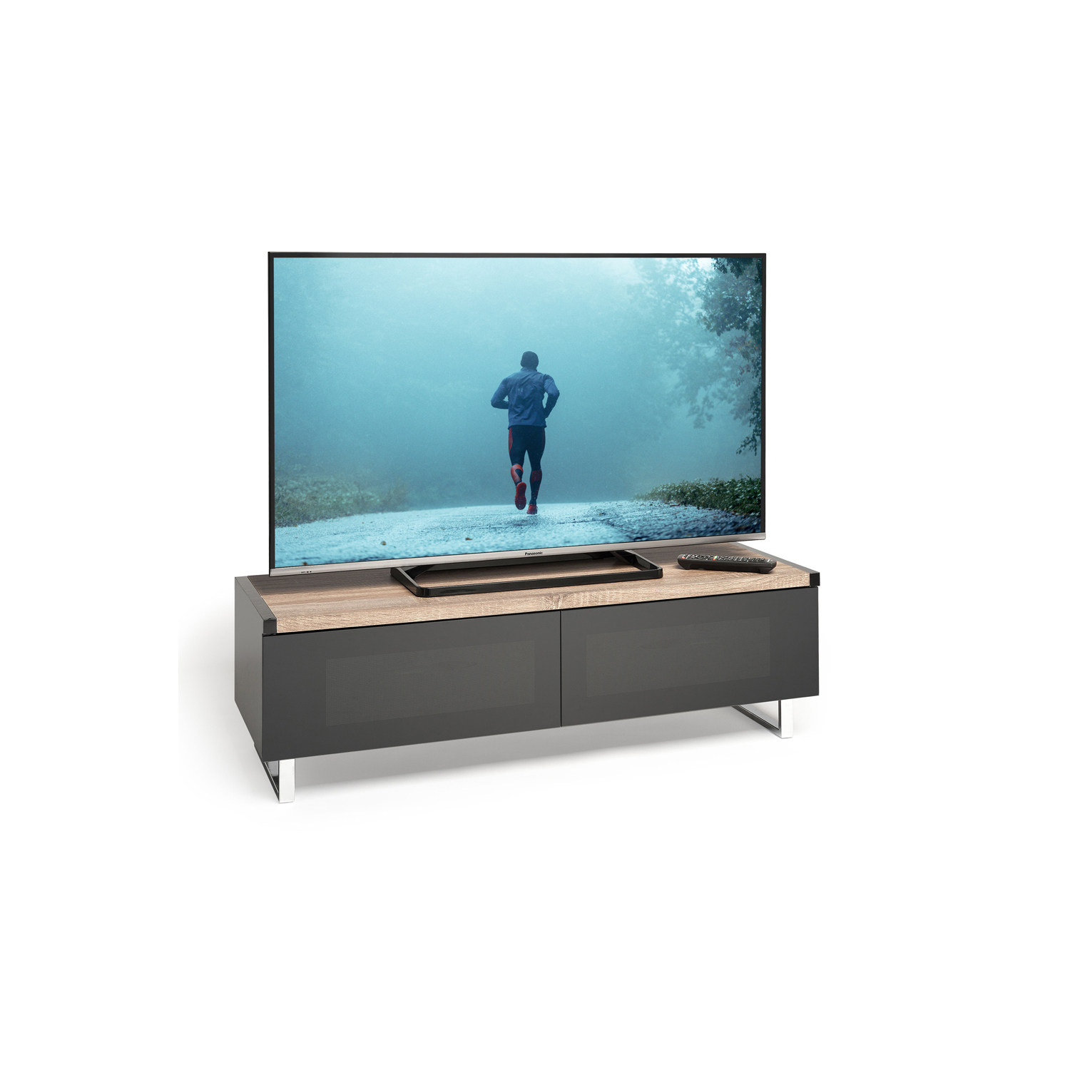 AVF Techlink Panorama Light Oak & Grey Oak (reversible) Veneered  TV Stand full image