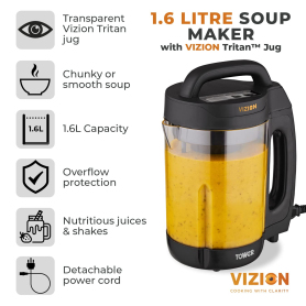 Tower 1.6L Vizion Soup Maker - Stainless Steel & Black - 1