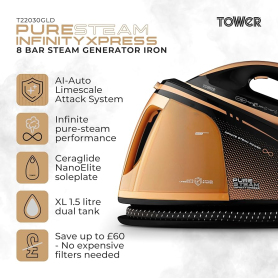 Tower 3000w Steam Generator Iron - Black & Gold - 2