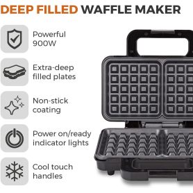 Tower Deep Fill Waffle Maker 900W - Stainless Steel - 1