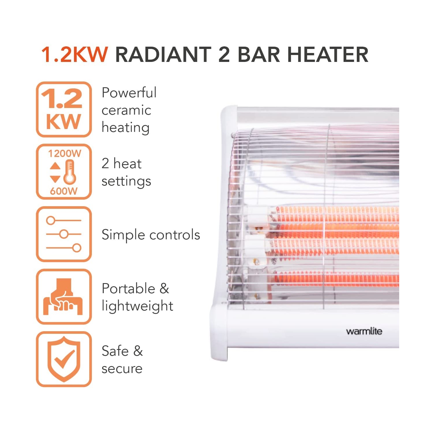 Warmlite Radiant 2 Bar Heater - White - 1