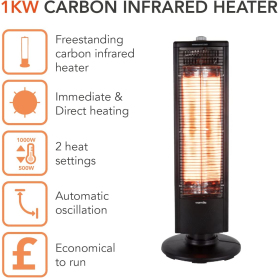 Warmlite 1KW Carbon Infrared Heater - Black - 1