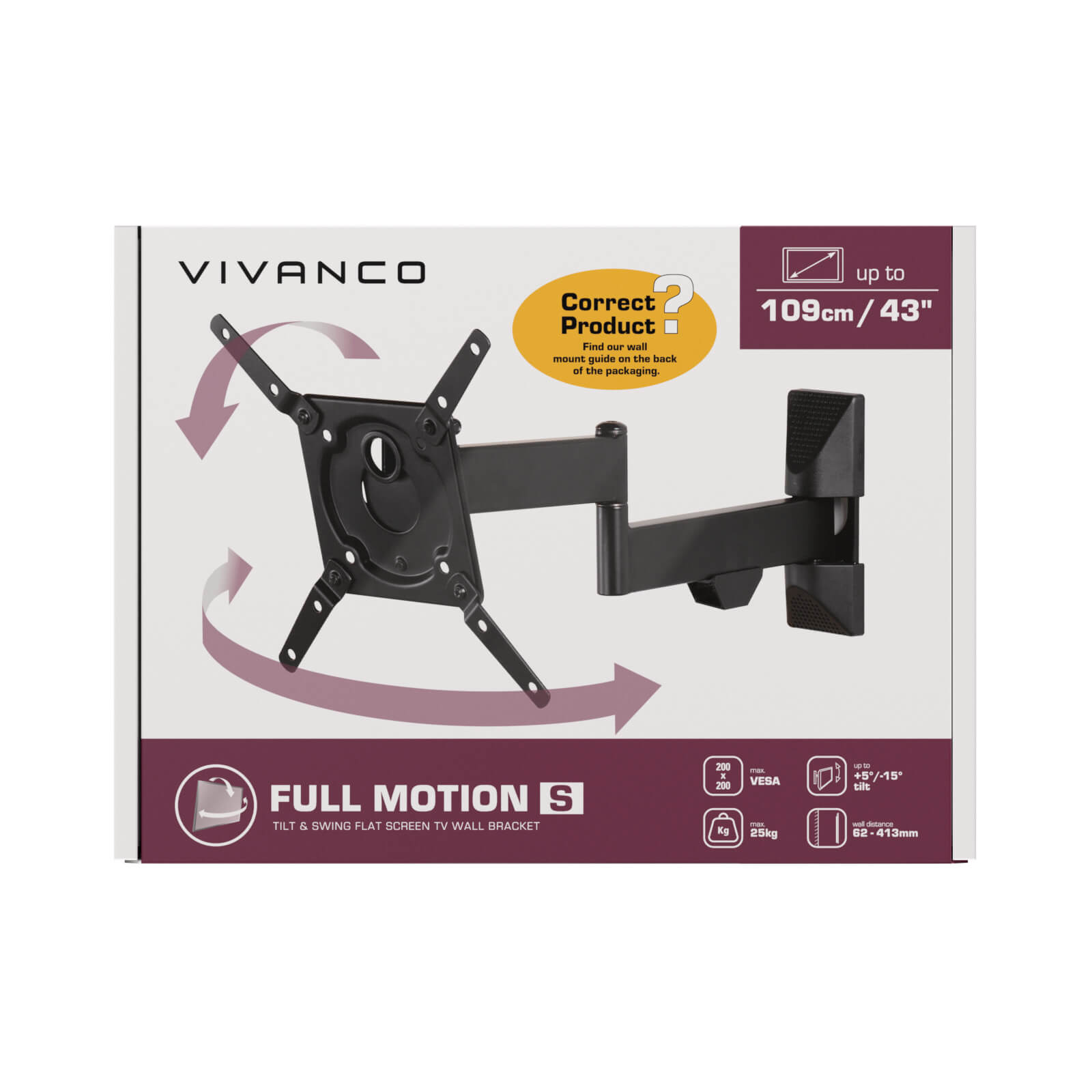 Vinanco Full Motion TV Bracket Upto 43" or 25kg - Black thumbnail image