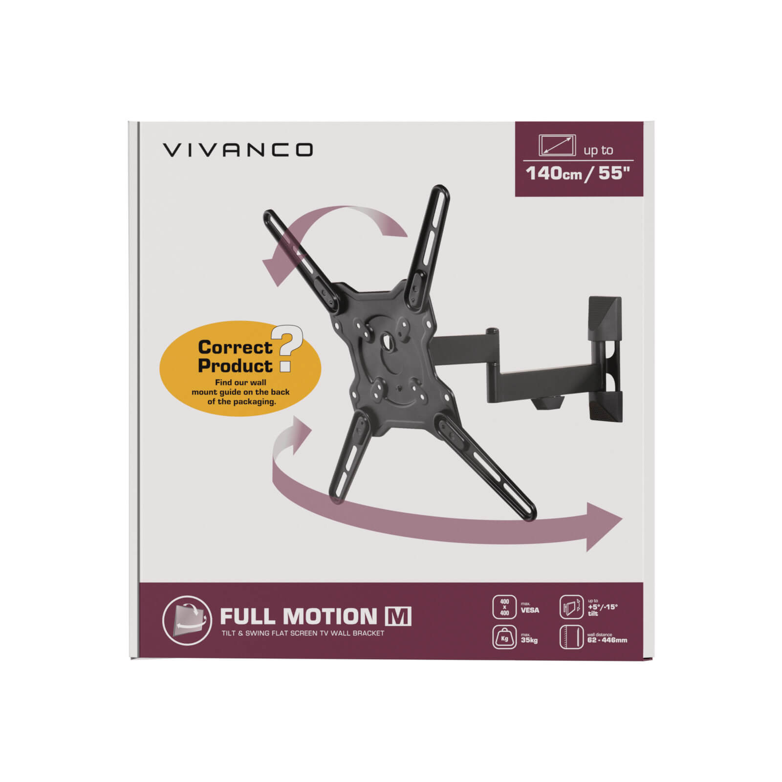 Vivanco Full Motion TV Bracket Upto 55" or 35kg - Black thumbnail image