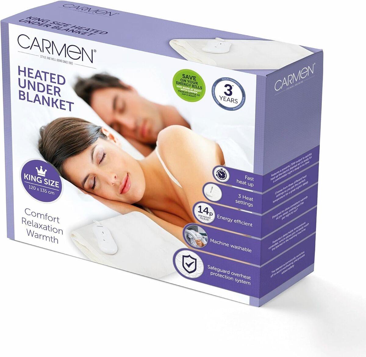 Carmen Kingsize Underblanket Single Control - White thumbnail image