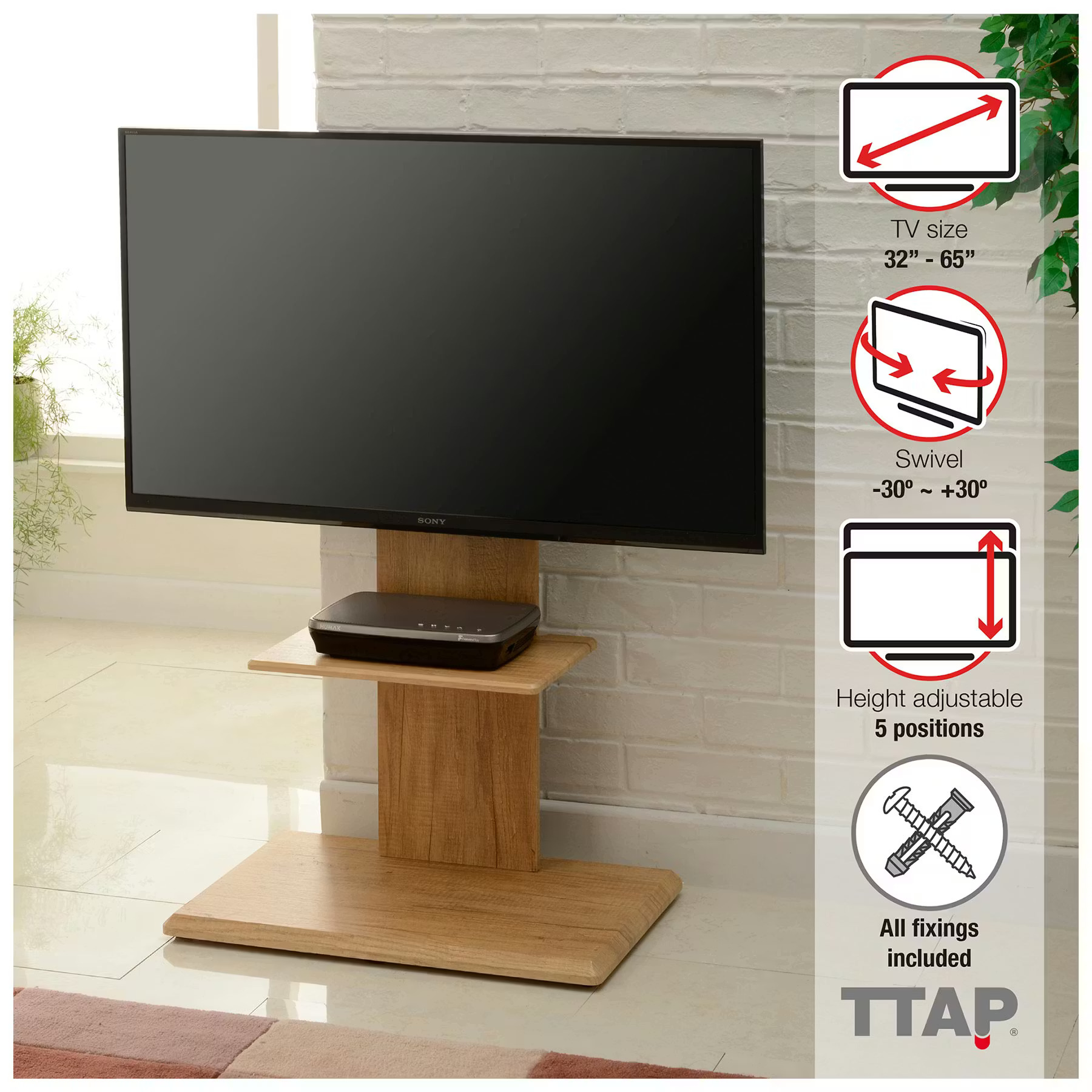 TTAPC  FS2 Floor Pedestal Up To 65" TV Stand - Oak thumbnail image