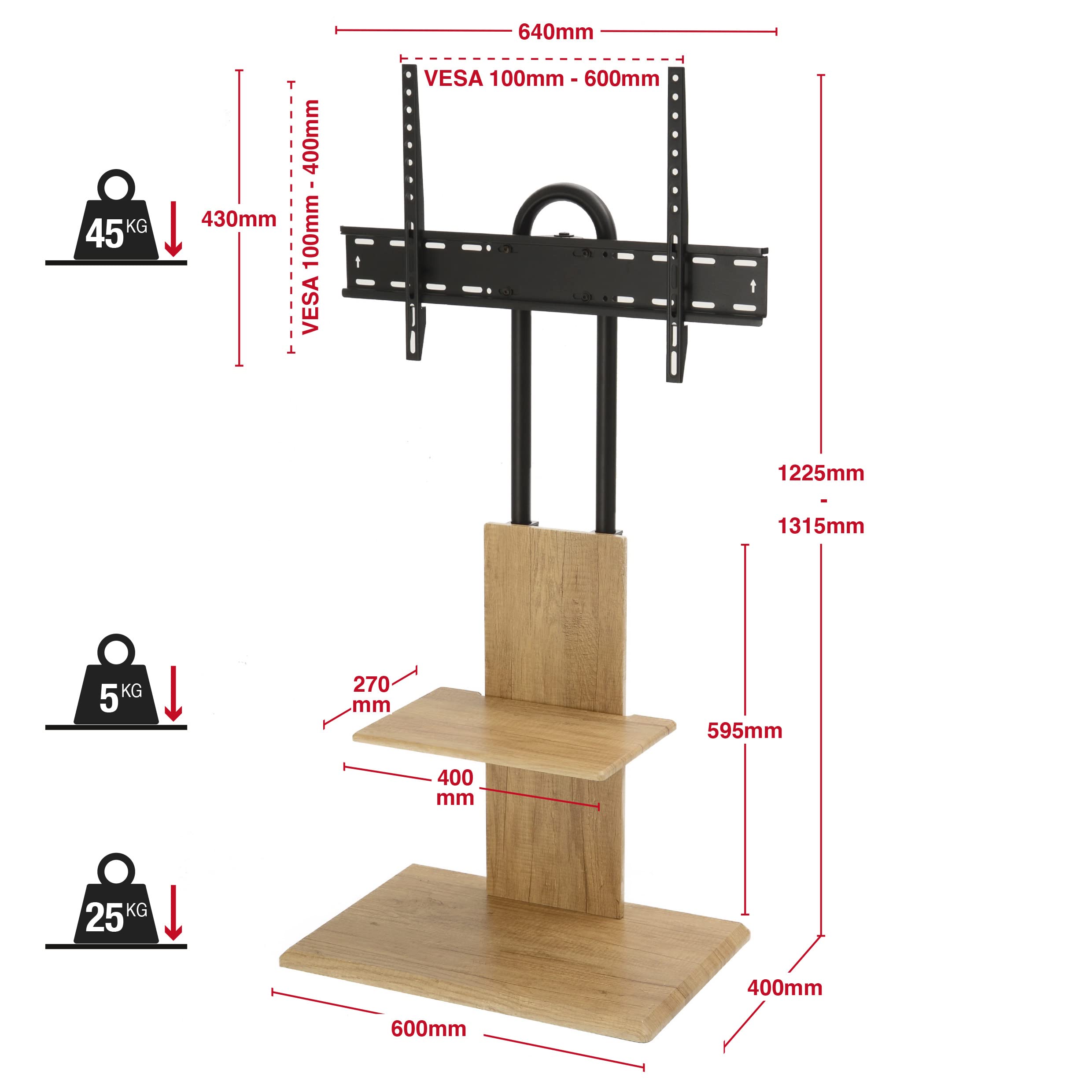 TTAPC  FS2 Floor Pedestal Up To 65" TV Stand - Oak thumbnail image