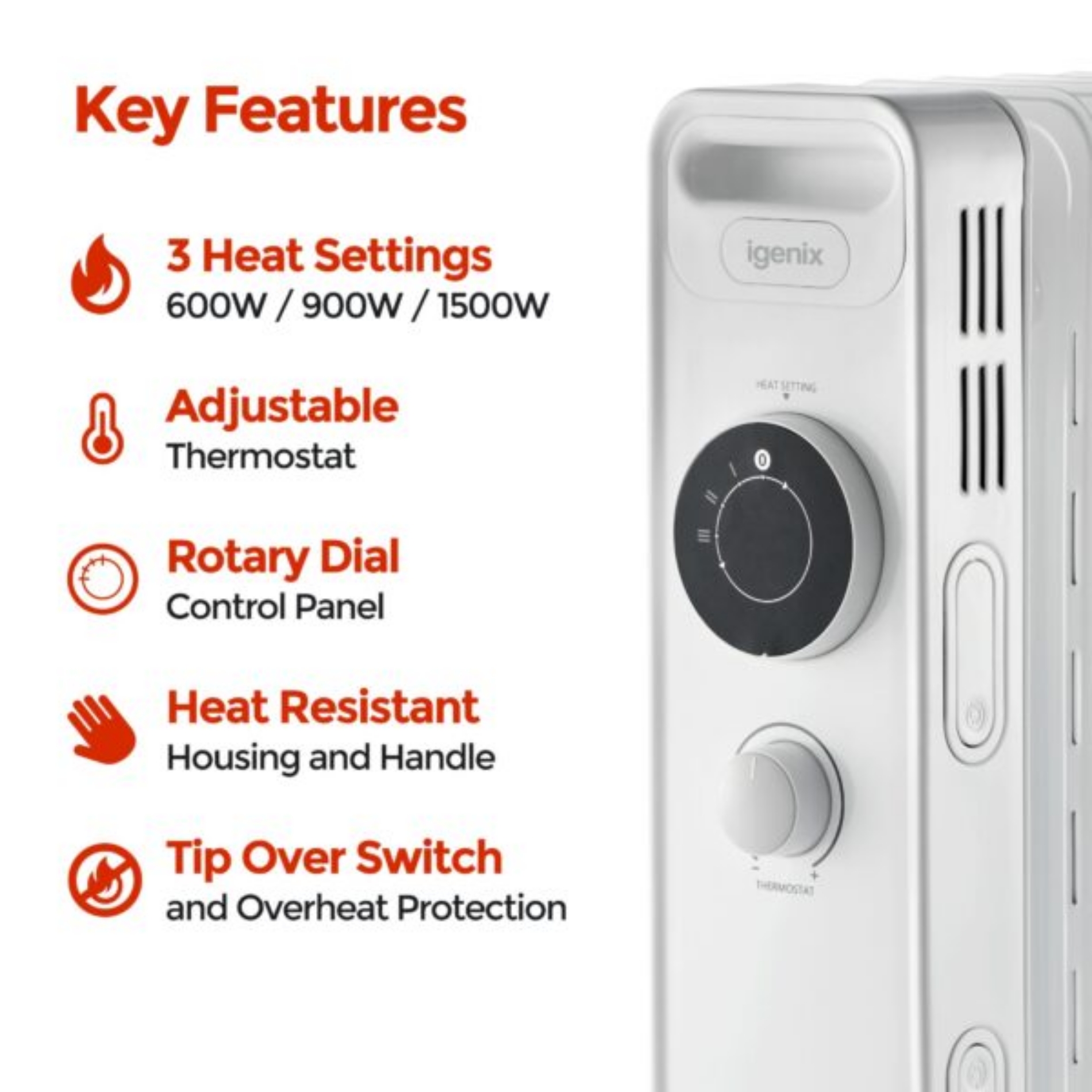 Igenix 1.5Kw Maunal Oil Filled Radiator - White thumbnail image
