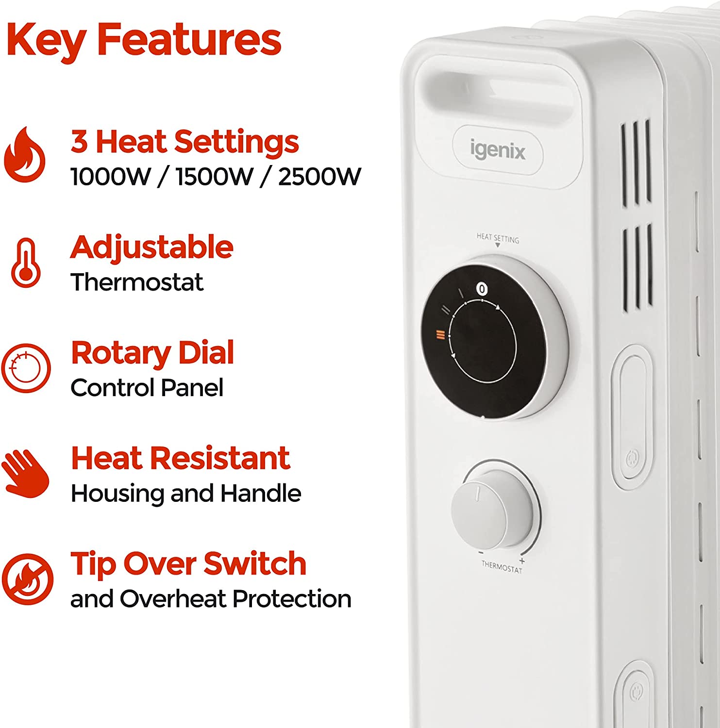 Igenix 2.5kw Oil Filled Radiator - White thumbnail image