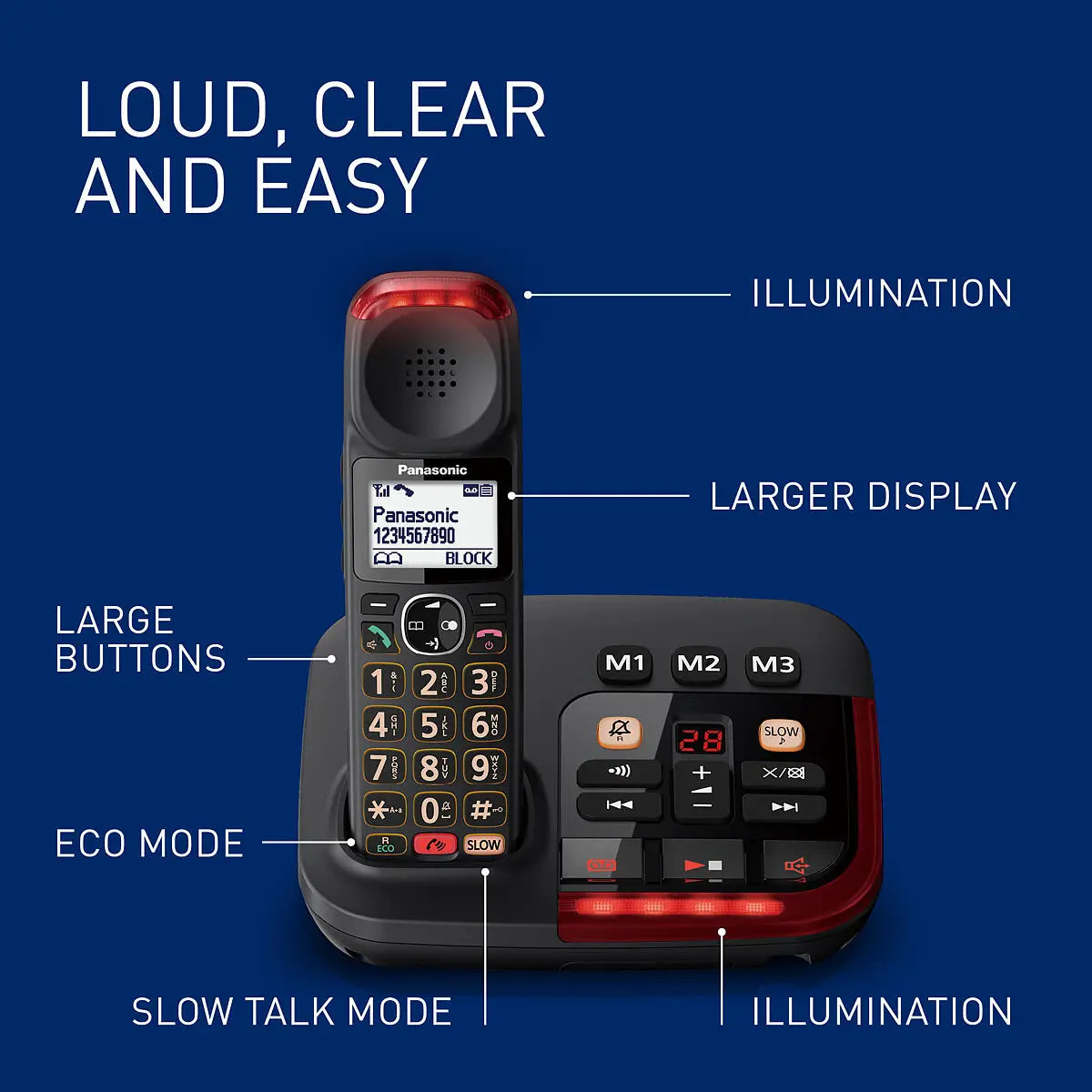 Panasonic Big Button Phone With Answerphone - Black thumbnail image