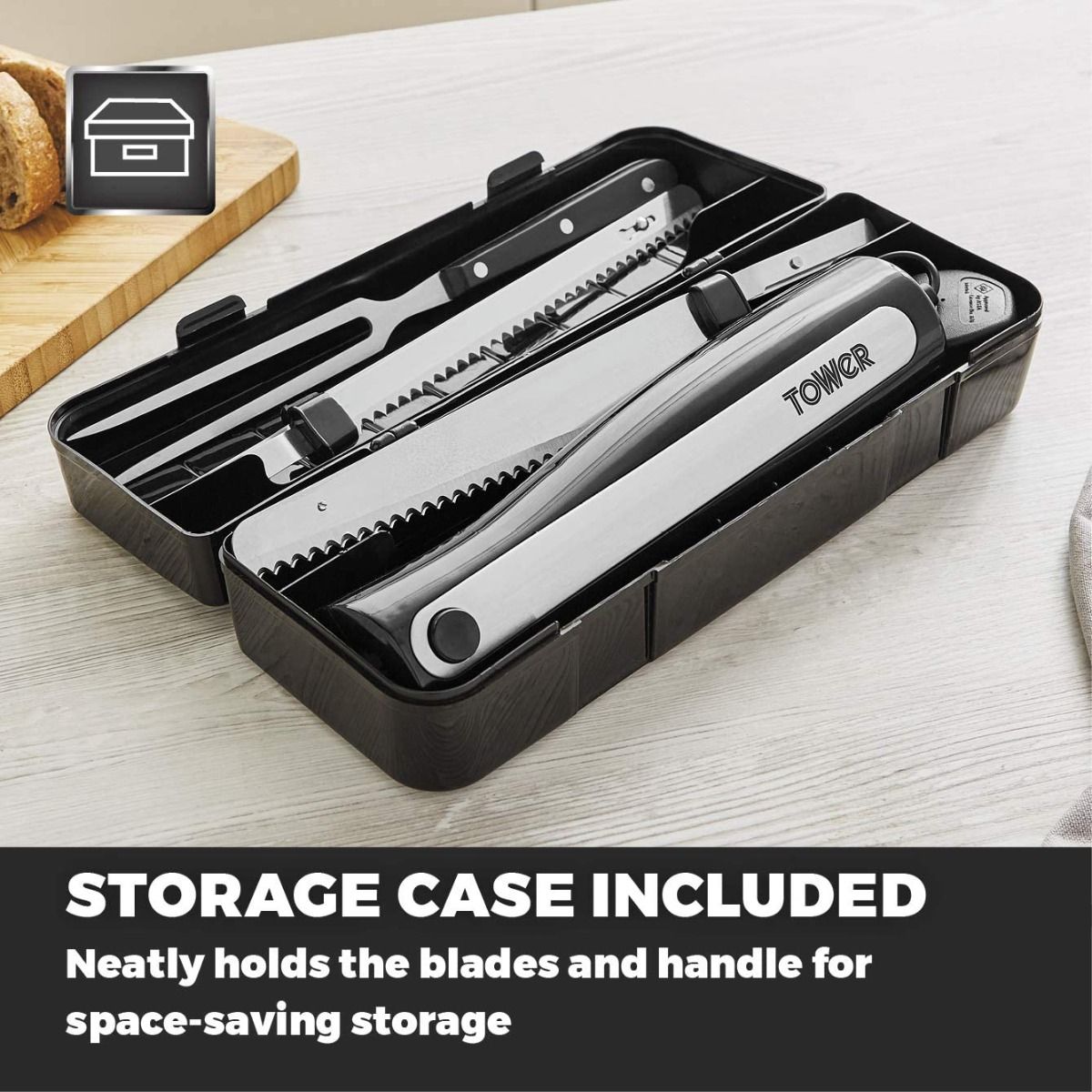 Tower Electric Knife With 2 Blades, Fork And Black Case thumbnail image